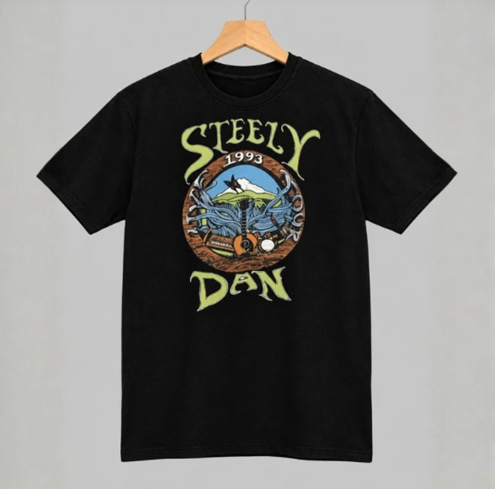 Steely Dan 1993 Tour Guitar Mountain Landscape Vintage Black T-Shirt